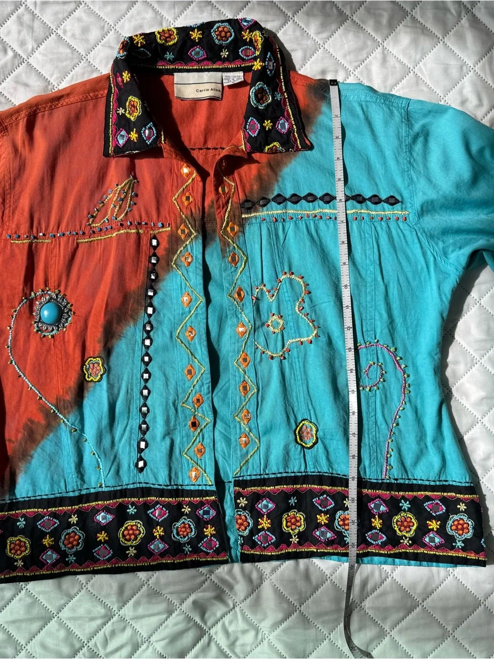Carrie Allen Beaded Embroidered Art Jacket Boho Wearable Art Hand Painted L